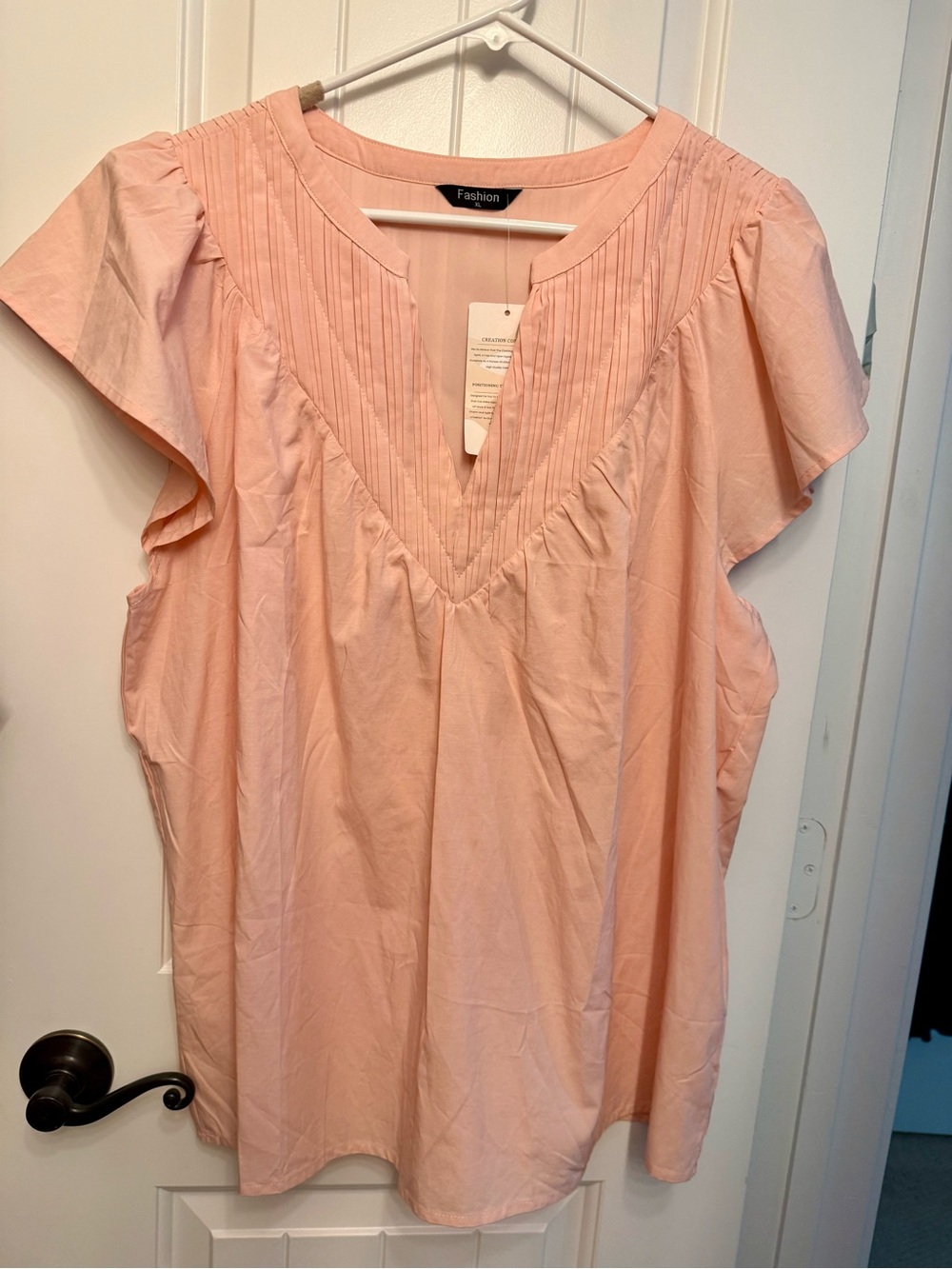 Women's Blush Pink V-Neck Pintuck Blouse